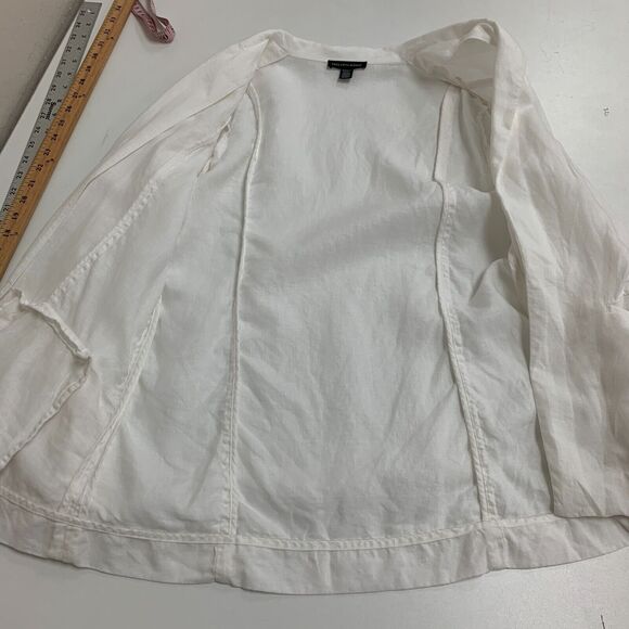 Saks Fifth Avenue Linen Blazer Womens M Medium White Open Front Notch Collar - Picture 7 of 12